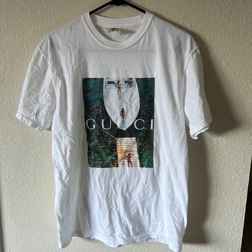 Gucci White Graphic Camisole Tank - Beach Print